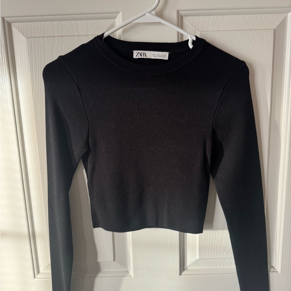 Zara Black Long Sleeve Crop Top
